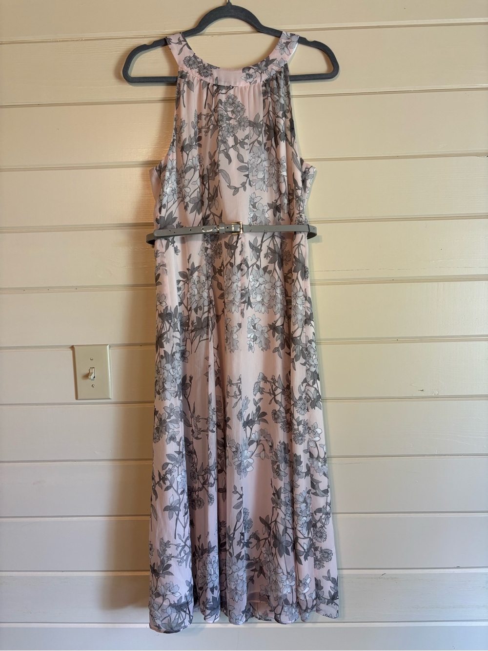 Tommy Hilfiger Pink Floral Midi Dress with Gray Floral Print